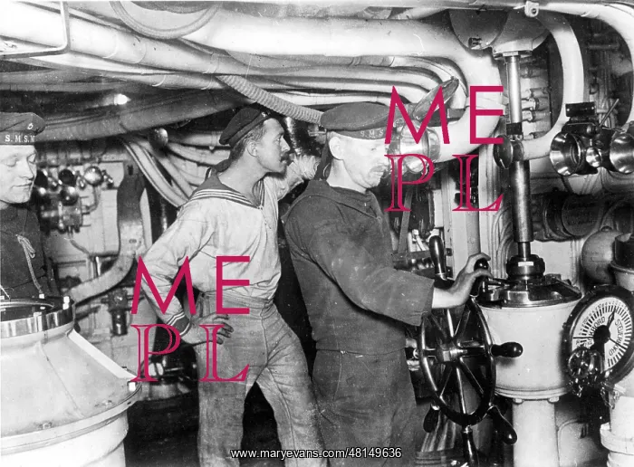 : Helmsman in the headquarters of a German warship : Helmsman in the headquarters of a German warship