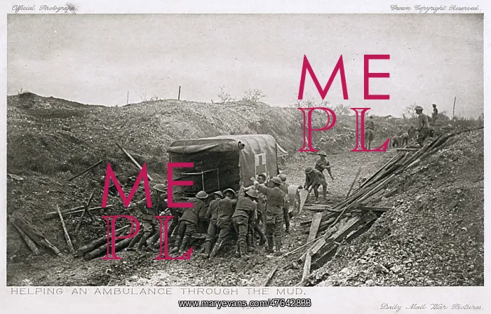 : Helping an ambulance through the mud, WW1 : Helping an ambulance through the mud, WW1