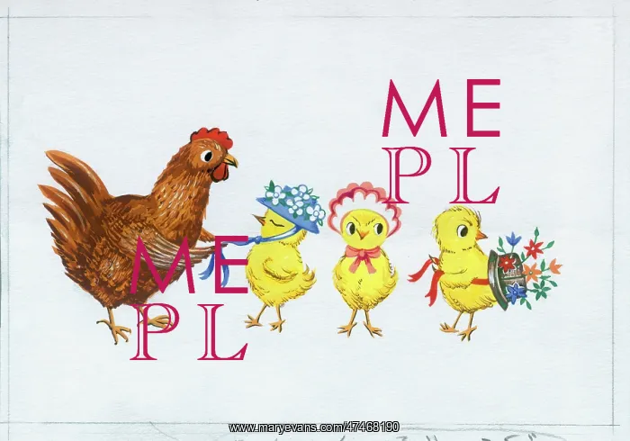  : Hen and Three Chicks with Easter Bonnets
