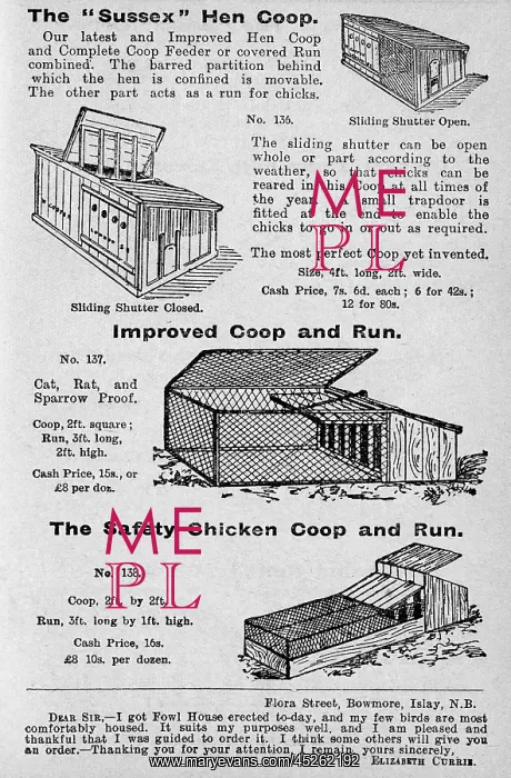 : Hen coops. Various hen coops from the Gardener's and Poultry Keepers Guide : Hen coops. Various hen coops from the Gardener's and Poultry Keepers Guide