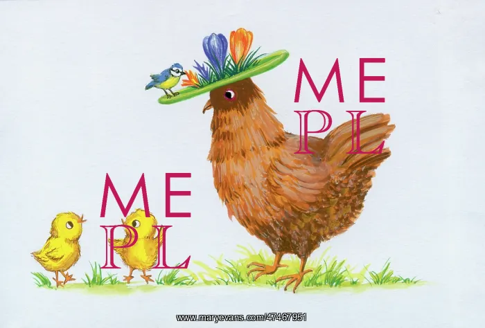 : Hen wearing Crocus Hat ? and two chicks