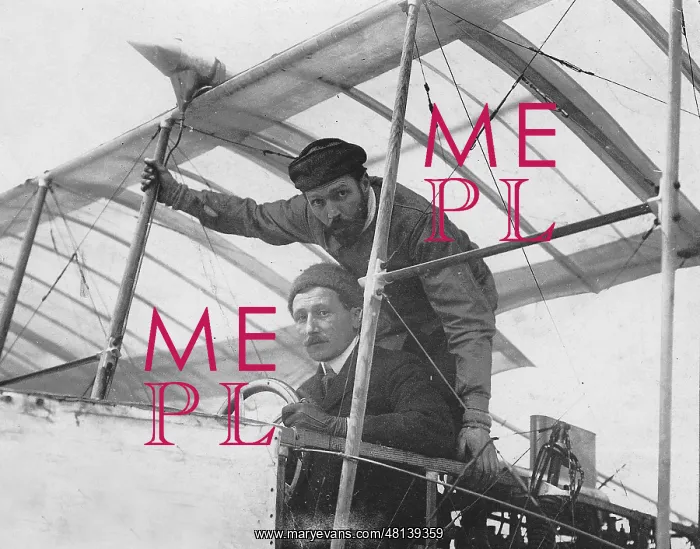 : Henri Farman and Pelagrange in an airplane, 1900 : Henri Farman and Pelagrange in an airplane, 1900