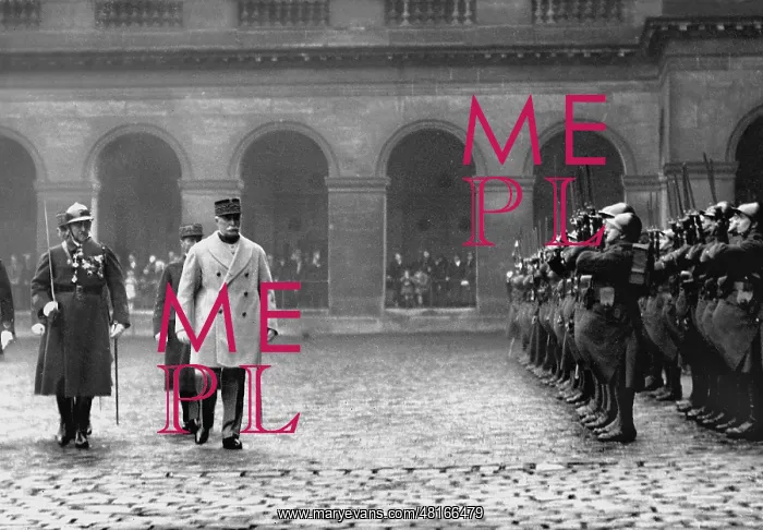: Henri Philippe Petain steps off a guard of honor, 1936 : Henri Philippe Petain steps off a guard of honor, 1936
