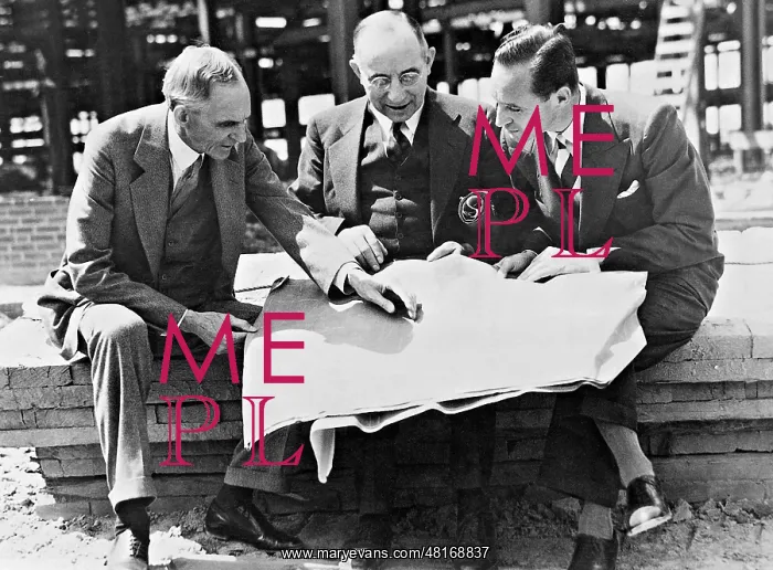 : Henry Ford, his son Edsel and John Wandersee, 1938 : Henry Ford, his son Edsel and John Wandersee, 1938