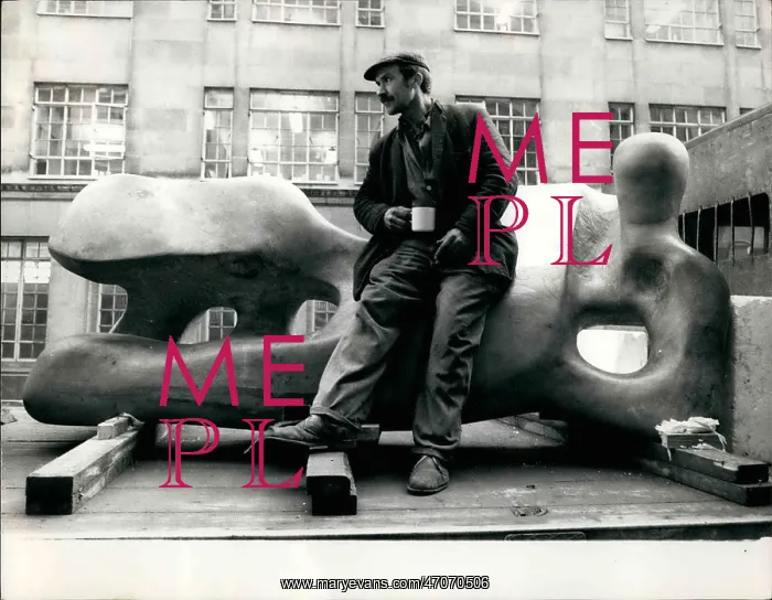 : Henry Moore sculpture with lorry driver relaxing, London : Henry Moore sculpture with lorry driver relaxing, London