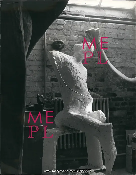 : Henry Moore sculpture, The Warrior, in his studio : Henry Moore sculpture, The Warrior, in his studio