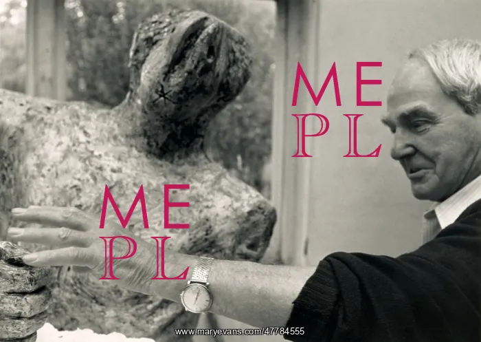 : Henry Moore with One of His Sculptures : Henry Moore with One of His Sculptures