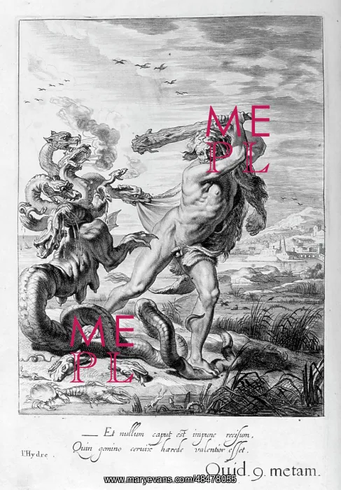 : Hercules slays the Hydra. Engraving from Tableaux : Hercules slays the Hydra. Engraving from Tableaux