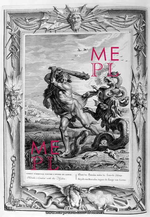 : Hercules slays the Hydra. Engraving from Tableaux : Hercules slays the Hydra. Engraving from Tableaux