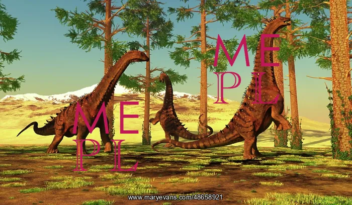 : A herd of Alamosaurus dinosaurs forage among forest trees : A herd of Alamosaurus dinosaurs forage among forest trees