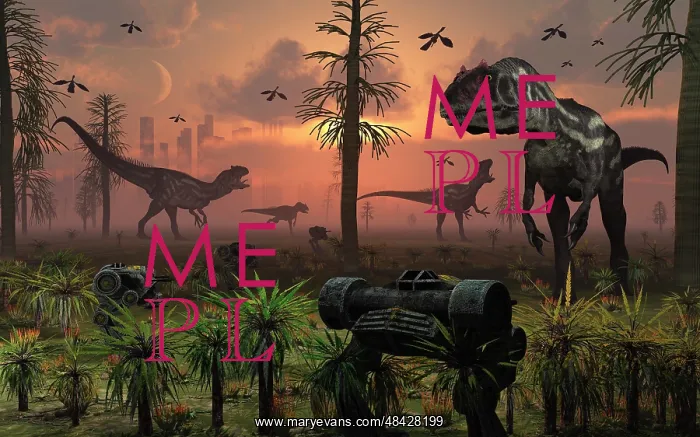 : A herd of Allosaurus dinosaur cause chaos : A herd of Allosaurus dinosaur cause chaos