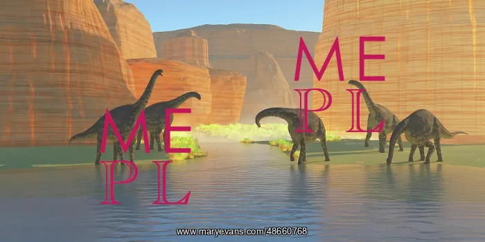 : A herd of Cetiosaurus dinosaurs drink from a canyon river : A herd of Cetiosaurus dinosaurs drink from a canyon river