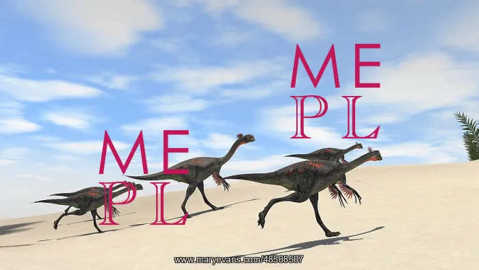 : Herd of Gigantoraptors running across desert terrain : Herd of Gigantoraptors running across desert terrain