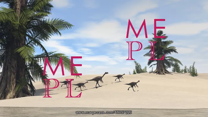 : Herd of Gigantoraptors walking along the shore : Herd of Gigantoraptors walking along the shore