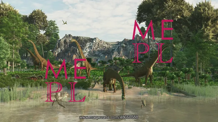 : A herd of Giraffatitan brancai dinosaurs graze : A herd of Giraffatitan brancai dinosaurs graze