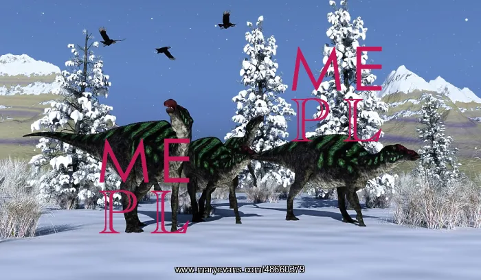 : A herd of Maiasaura dinosaurs migrating to warmer : A herd of Maiasaura dinosaurs migrating to warmer
