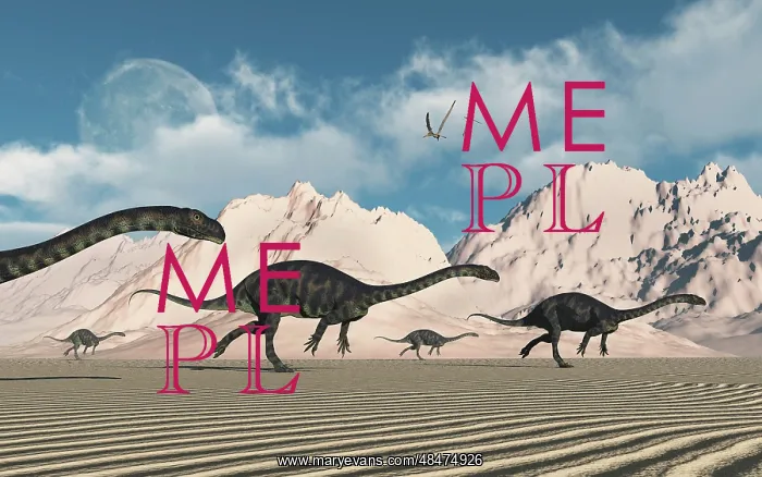 : A herd of Massospondylus dinosaurs crossing a desert : A herd of Massospondylus dinosaurs crossing a desert