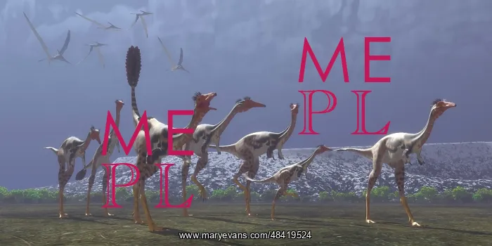 : Herd of Mononykus followed by a flock of Pteranodons : Herd of Mononykus followed by a flock of Pteranodons