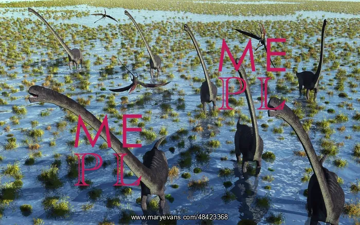 : A herd of Omeisaurus dinosaurs on the move : A herd of Omeisaurus dinosaurs on the move