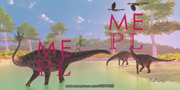 : A herd of Spinophorosaurus dinosaurs drinking at a river : A herd of Spinophorosaurus dinosaurs drinking at a river