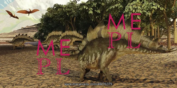 : A herd of Stegosaurus walk down a muddy riverbed : A herd of Stegosaurus walk down a muddy riverbed