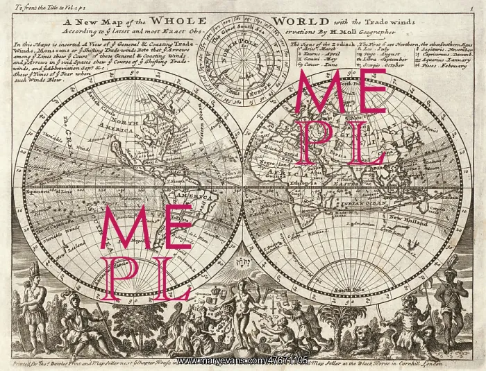 : Herman Moll, World Map, 1729 : Herman Moll, World Map, 1729
