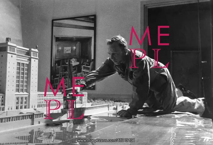 : Hermann Giesler working on the architectural model of th : Hermann Giesler working on the architectural model of th