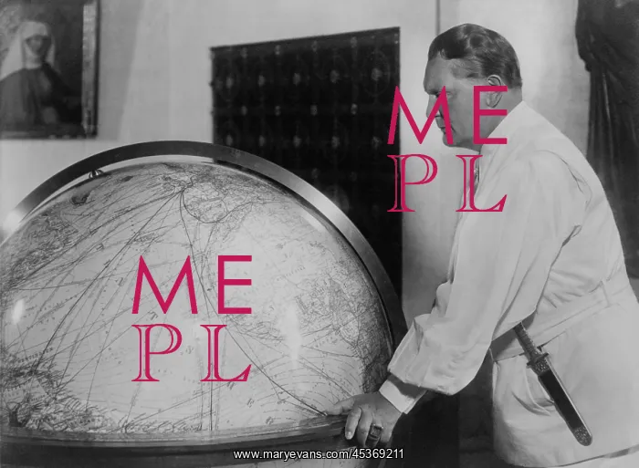 : Hermann Goering, leaning toward a large globe in : Hermann Goering, leaning toward a large globe in