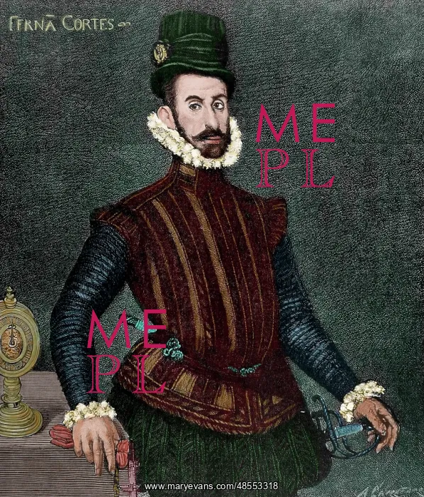 : Hernan Cortes (1488-1547). Engraving. Colored : Hernan Cortes (1488-1547). Engraving. Colored