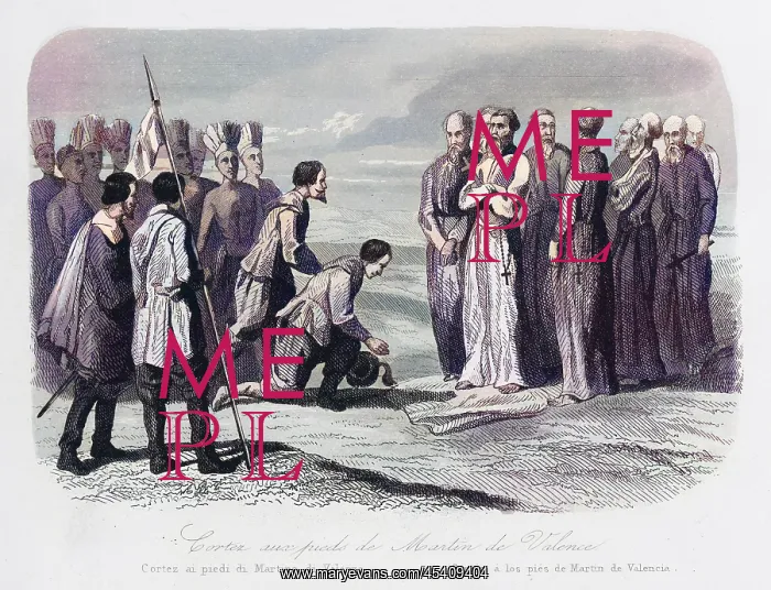 : Hernan Cortes and missionary Martin de Valencia : Hernan Cortes and missionary Martin de Valencia