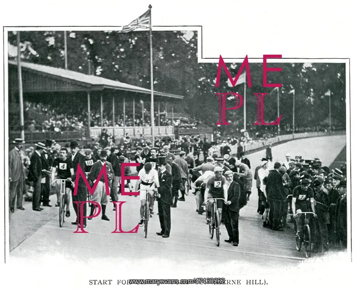 : Herne Hill Velodrome, cyclists ready to start 1900 : Herne Hill Velodrome, cyclists ready to start 1900