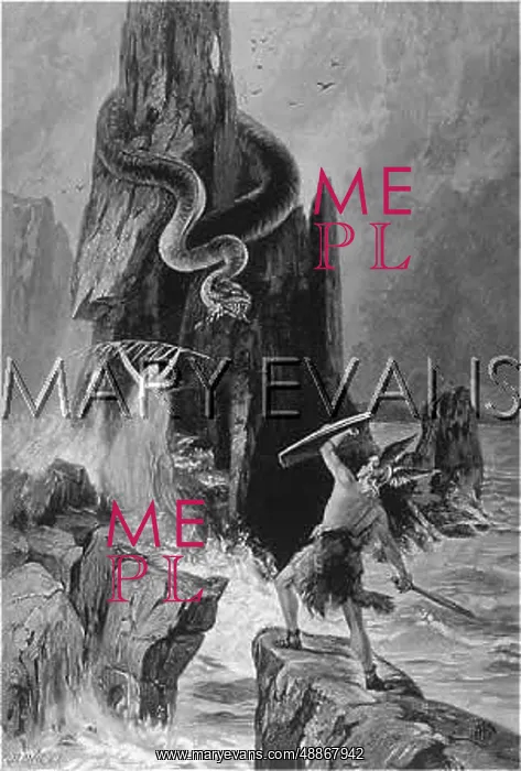 : Hero fighting a sea serpent : Hero fighting a sea serpent
