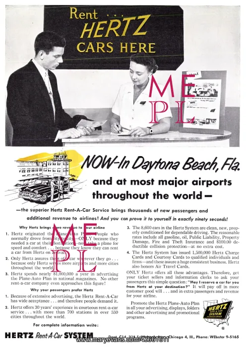 : Hertz Rent-A-Car System 1954 Advert : Hertz Rent-A-Car System 1954 Advert