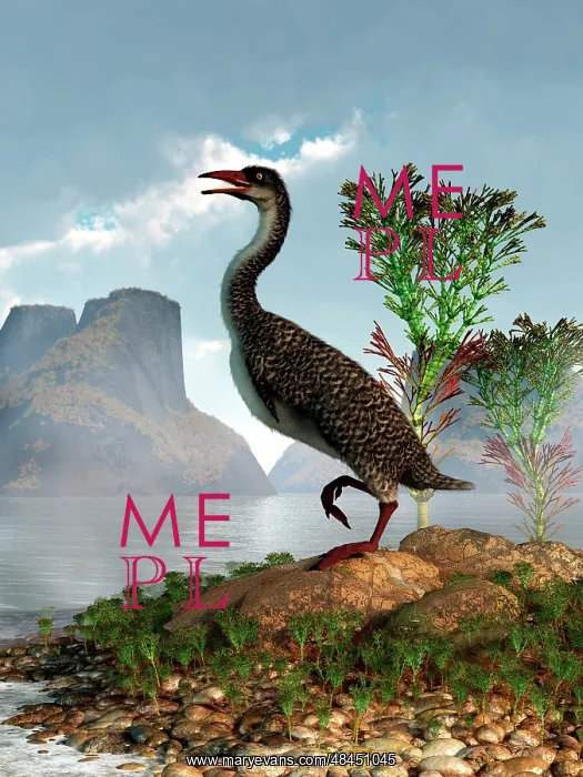 : Hesperornis on the shore of a lake looking around : Hesperornis on the shore of a lake looking around