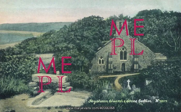 : Heysham Church and Stone Coffin - Lancashire : Heysham Church and Stone Coffin - Lancashire