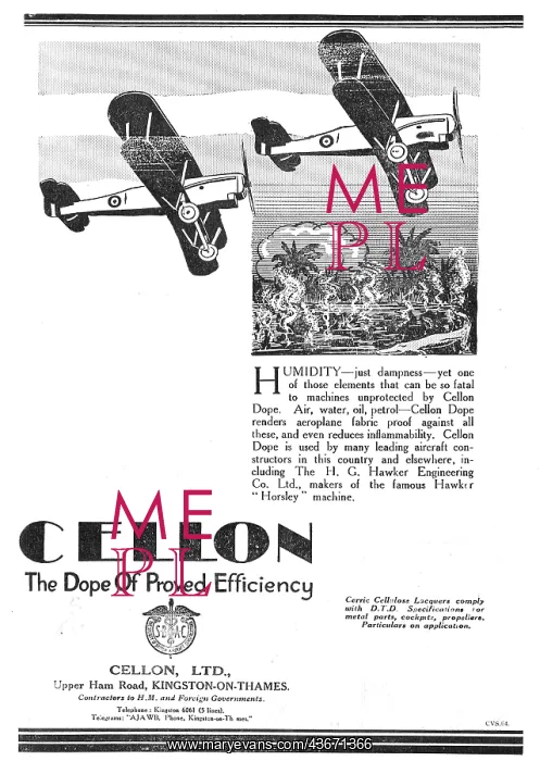 : H.G.Hawker Approves Cellon Dopes For Their Aircraft : H.G.Hawker Approves Cellon Dopes For Their Aircraft