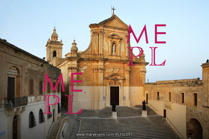 : Malta. High angle view of the 17th century Cathedral in the Citadella : Malta. High angle view of the 17th century Cathedral in the Citadella