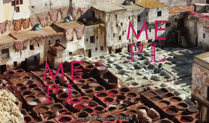 : Fez. High angle view of the Chouara Tannery, Fez : Fez. High angle view of the Chouara Tannery, Fez