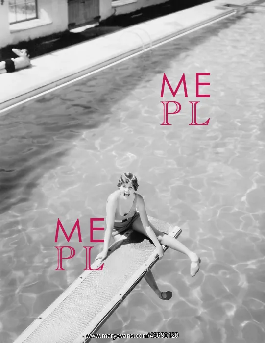 : High angle view of a woman sitting on a diving board : High angle view of a woman sitting on a diving board