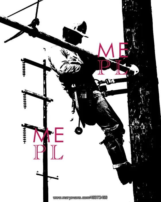 : High Contrast Posterized Silhouette of Electric Lineman on : High Contrast Posterized Silhouette of Electric Lineman on