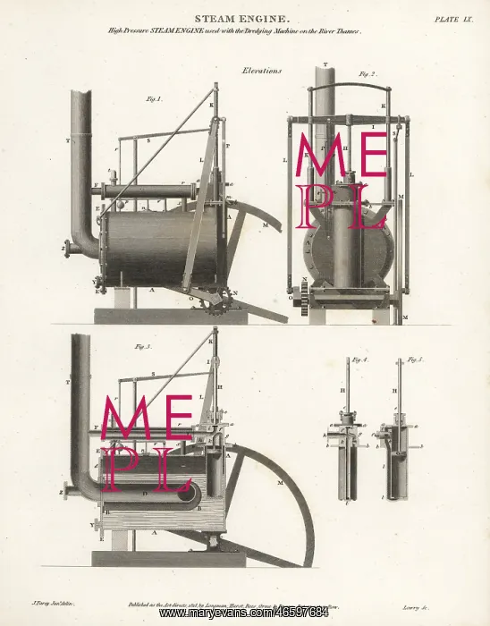 : High-pressure steam engine, elevations, 19th century : High-pressure steam engine, elevations, 19th century