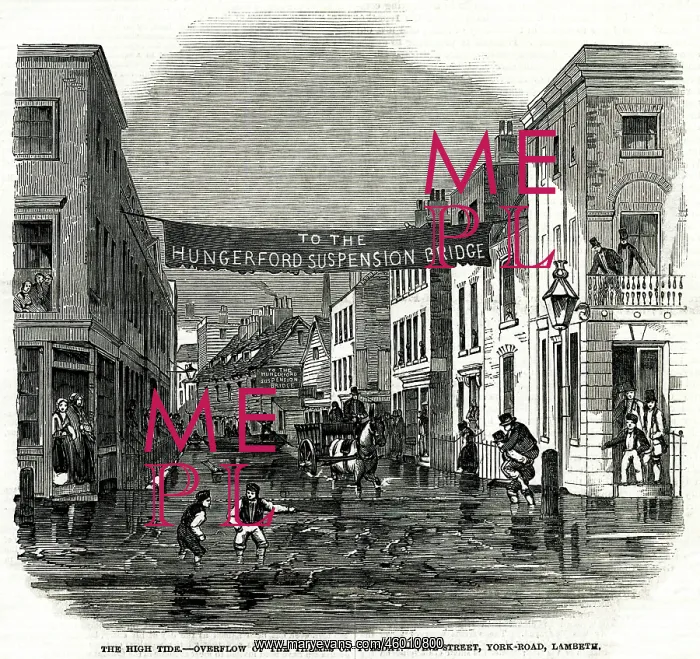 : High tide of the Thames in Lambeth 1850 : High tide of the Thames in Lambeth 1850