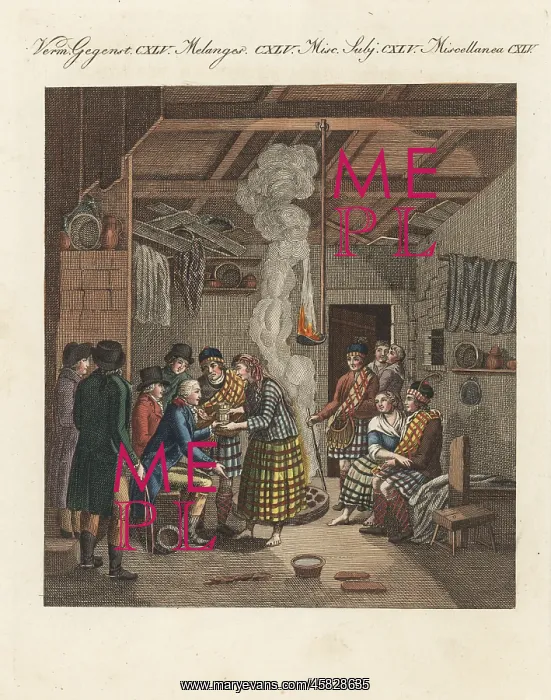 : Highlanders of Scotland in a hovel, 1797 : Highlanders of Scotland in a hovel, 1797