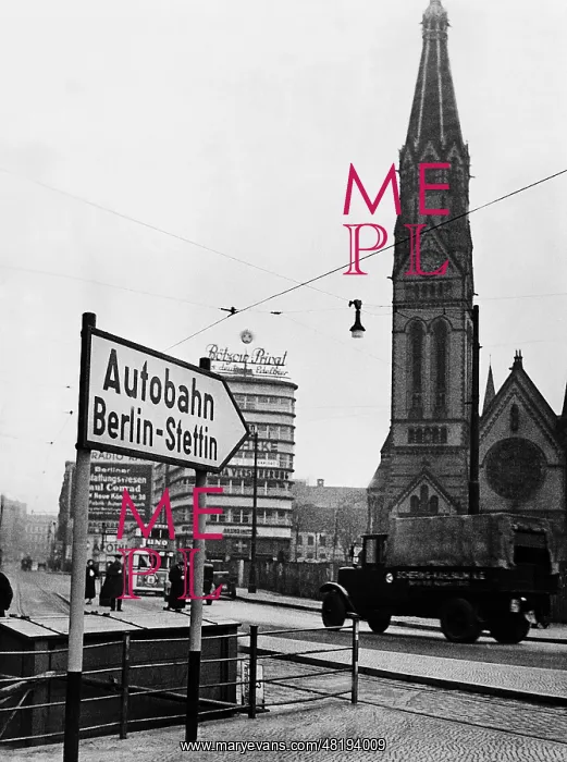 : Highway sign on Alexanderplatz, 1936 : Highway sign on Alexanderplatz, 1936