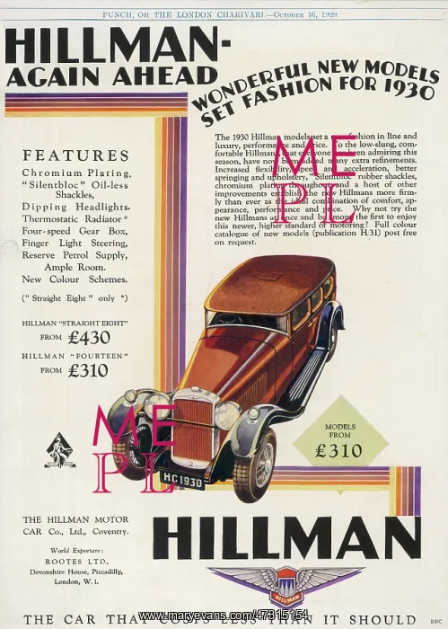 : HILLMANS FOR 1930 : HILLMANS FOR 1930