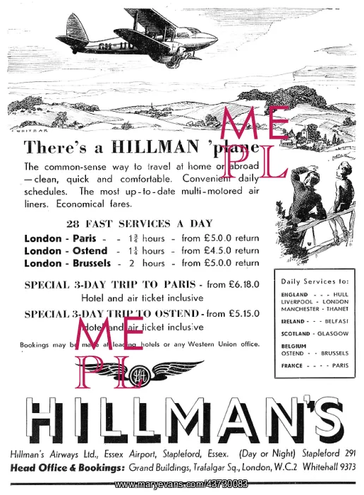 : Hillmans Airways - 1935 Continental Services : Hillmans Airways - 1935 Continental Services