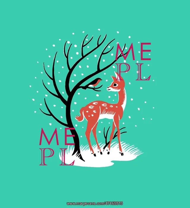 : Hind with Robin in the Snow 2-colour design : Hind with Robin in the Snow 2-colour design