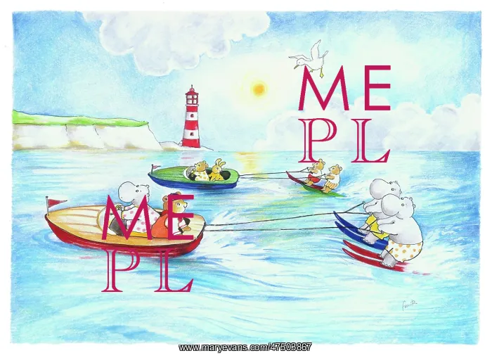 : Hippos and teddies water-skiing : Hippos and teddies water-skiing