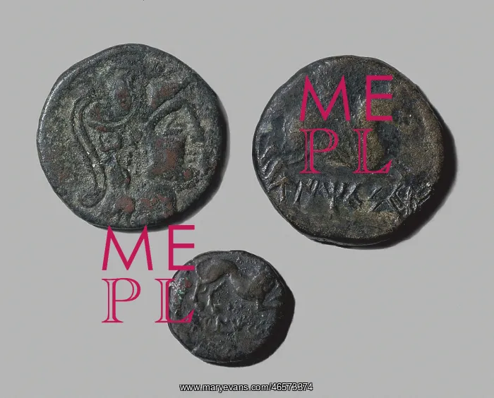 : hispano-roman coins. Top: aces. Obverse: head of : hispano-roman coins. Top: aces. Obverse: head of