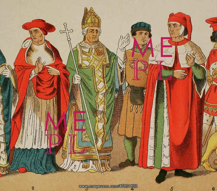  : History of Italy. 1300. From left to right: cardinal